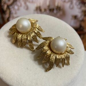 TARA Sunburst Gold and Pearl Earrings